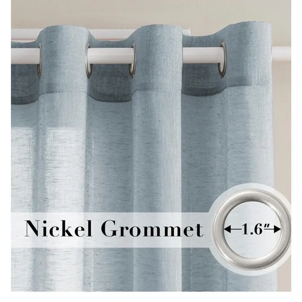 Teal Linen Blend Curtain Panels 52 x 96” Silver Grommets Sheer Curtains